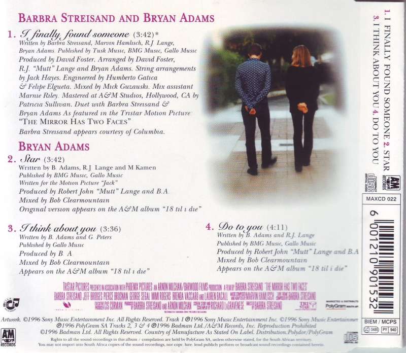 BARBRA STREISAND & BRYAN ADAMS - I finally found someone (CD single) MAXCD 022 EX