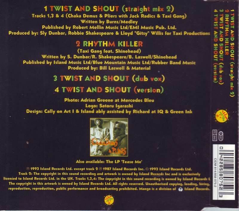CHAKA DEMUS & PLIERS W. JACK RADICS & TAXI GANG - Twist & shout (CD single) CIDM 814 EX