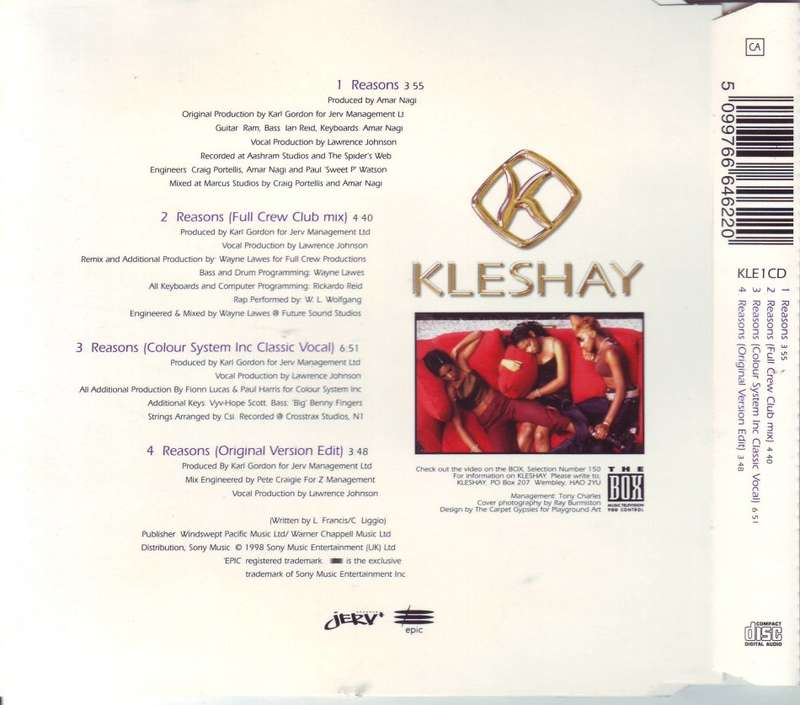 KLESHAY - Reasons  (CD single) KLE 1 CD EX
