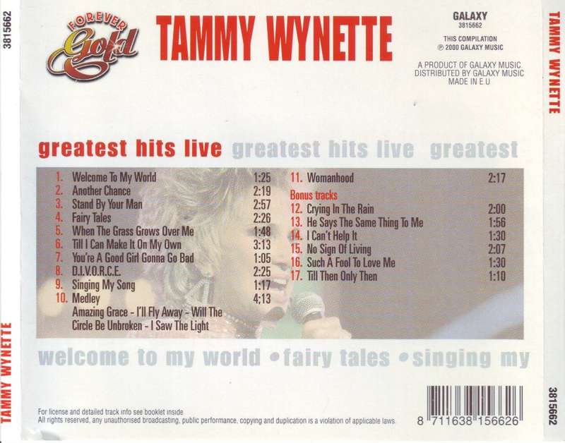 TAMMY WYNETTE - Greatest hits live (CD) 3815662 VG+