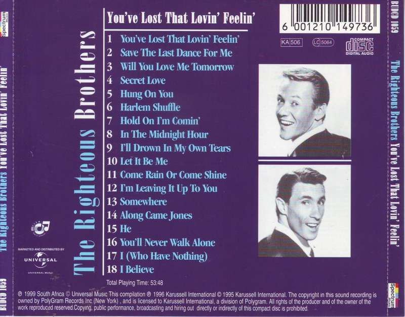 THE RIGHTEOUS BROTHERS - You`ve lost that lovin` feelin` (CD) BUDCD 1059 VG+