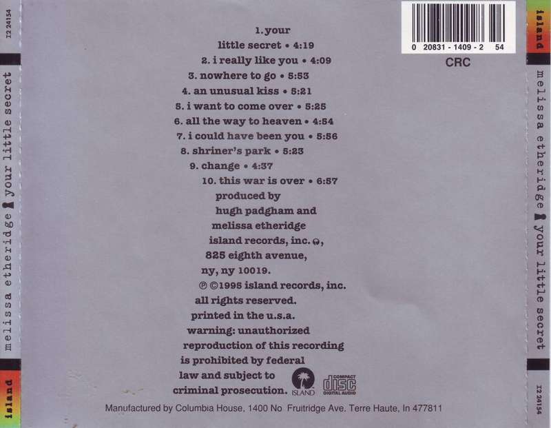 MELISSA ETHERIDGE - Your little secret (CD, club edition) I2 24154 NM