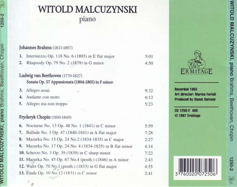 WITOLD MALCUZYNSKI - Brahms, Beethoven, Chopin: Piano (CD) 1250-2 NM-