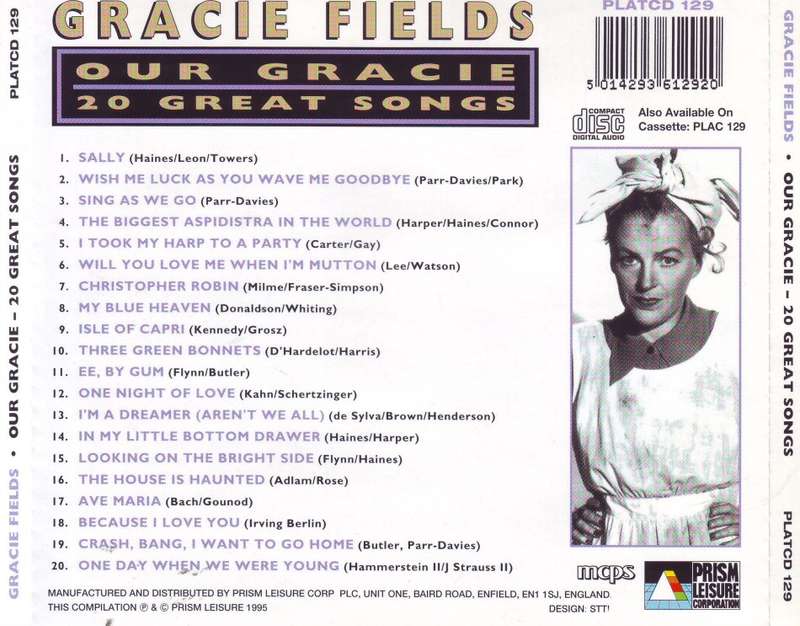 GRACIE FIELDS - Our Gracie 20 Great Songs (CD) PLATCD 129 NM (R25 SALE)