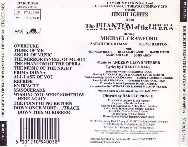 HIGHLIGHTS FROM THE PHANTOM OF THE OPERA - The Original London Cast(CD)STARCD 5490