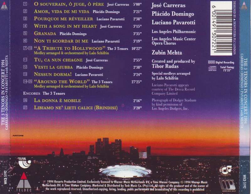 CARRERAS DOMINGO PAVAROTTI - The 3 tenors in concert 1994 (CD) WICD 5192 EX