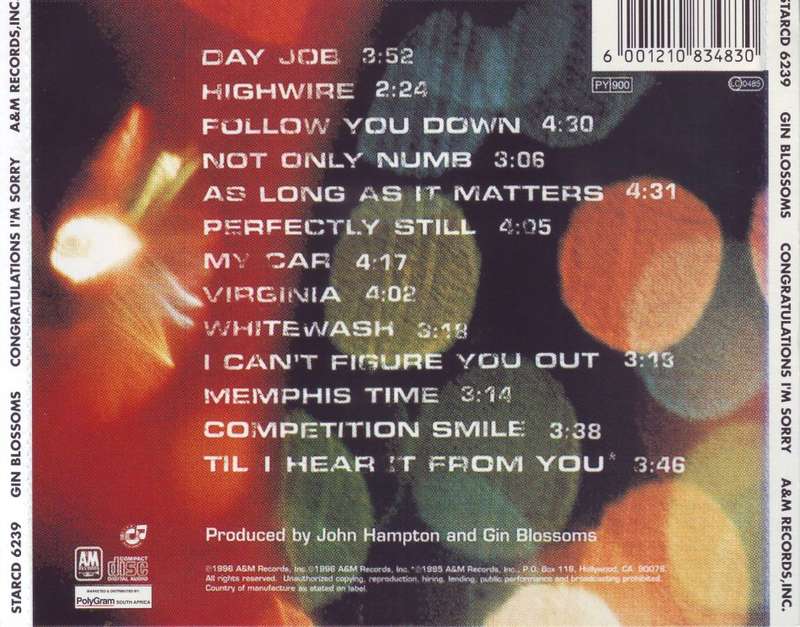 GIN BLOSSOMS - Congratulations, I`m Sorry (CD) STARCD 6239 EX
