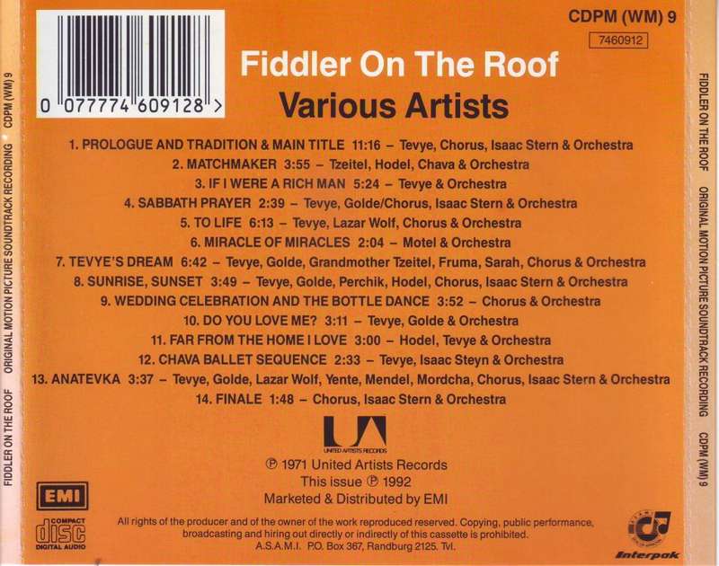 FIDDLER ON THE ROOF - Original motion picture soundtrack recording (CD) CDPM(WM 9  EX