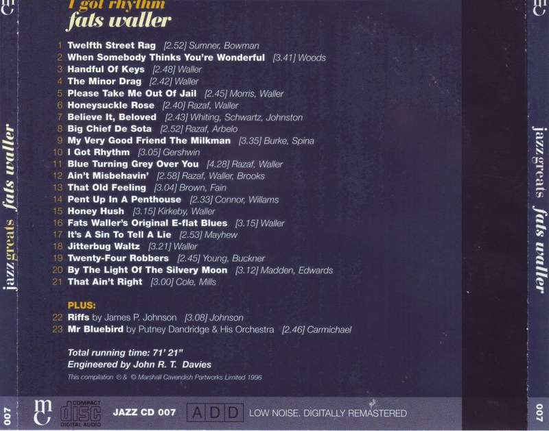 JAZZ GREATS - Fats Waller I Got Rhythm (CD) NM  (R25 SALE)