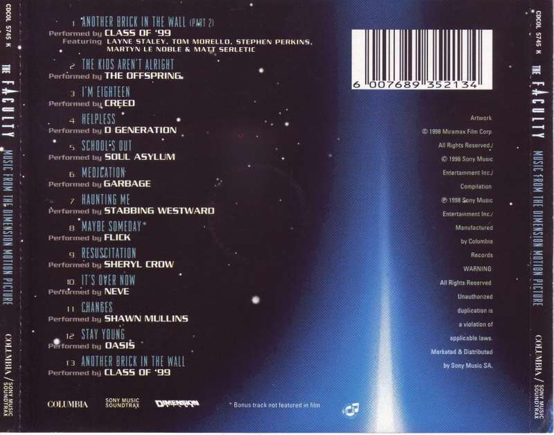 THE FACULTY -  Music From The Dimension Motion Picture (CD) CDCOL 5745 K EX