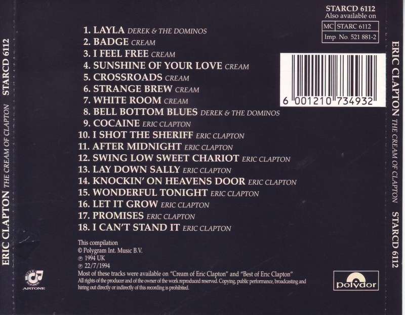 ERIC CLAPTON - The Cream Of Clapton (CD) STARCD 6112 NM (FREE BULK SHIPPING)