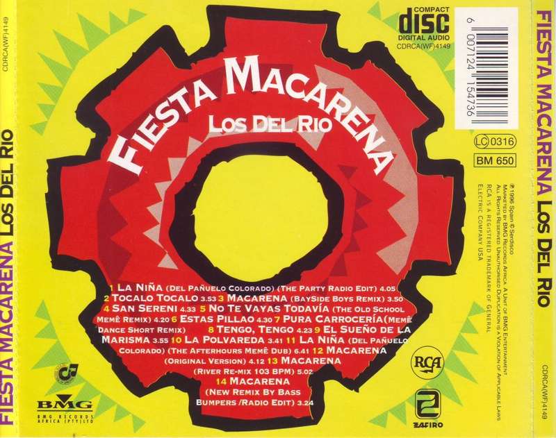 LOS DEL RIO - Fiesta macarena (CD) CDRCA (WF) 4149 EX (R25 SALE)