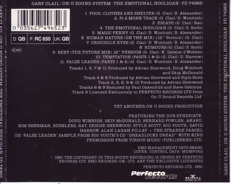 GARY CLAIL / ON-U SOUND SYSTEM - Emotional hooligan (CD) PD 74965 EX