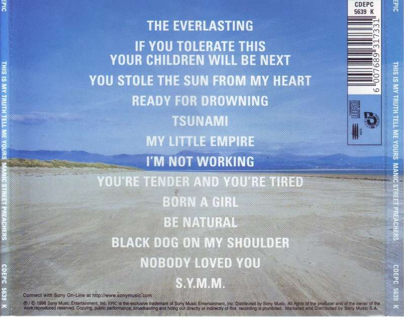 MANIC STREET PREACHERS - This is my truth tell me yours (CD) CDEPC 5639 K VG+