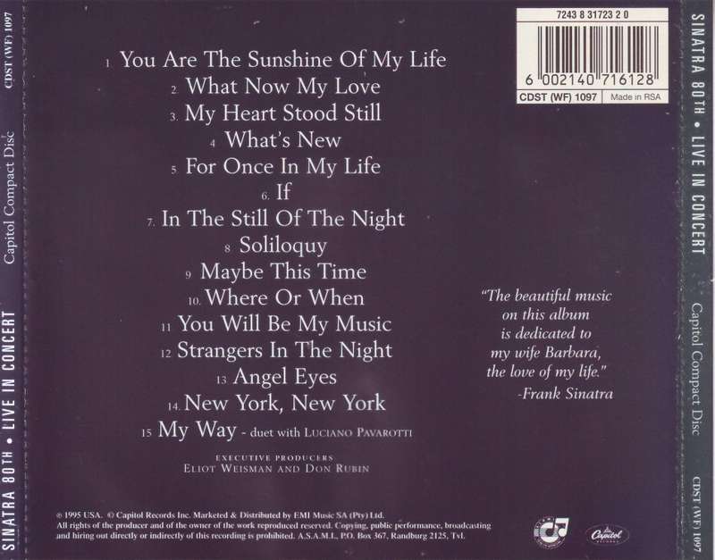 FRANK SINATRA - Sinatra 80th live in concert (CD) CDST (WF) 1098 EX