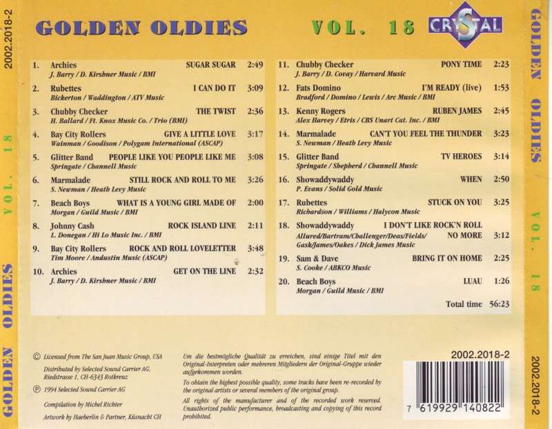 GOLDEN OLDIES VOL. 18 - Compilation (CD) 2002.2018-2 EX
