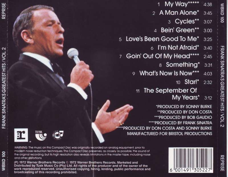 FRANK SINATRA - Frank Sinatra`s Greatest Hits Vol.2 (CD) WBXD 100 NM-