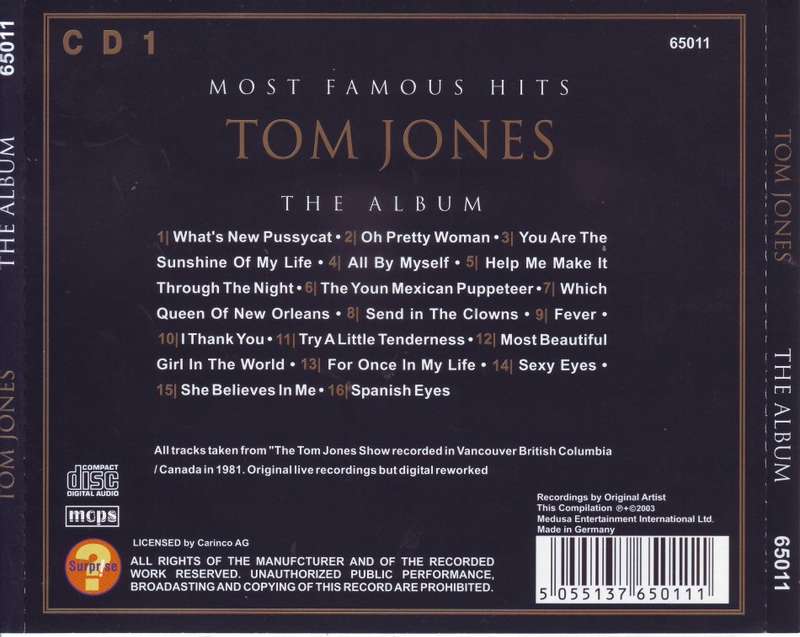 MOST FAMOUS HITS - Tom Jones (double CD, bit of scuffing on cardboard box) EX (R25 SALE)