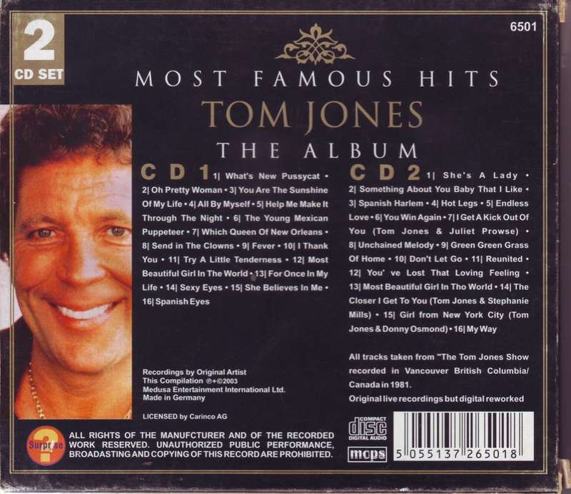 MOST FAMOUS HITS - Tom Jones (double CD, bit of scuffing on cardboard box) EX (R25 SALE)