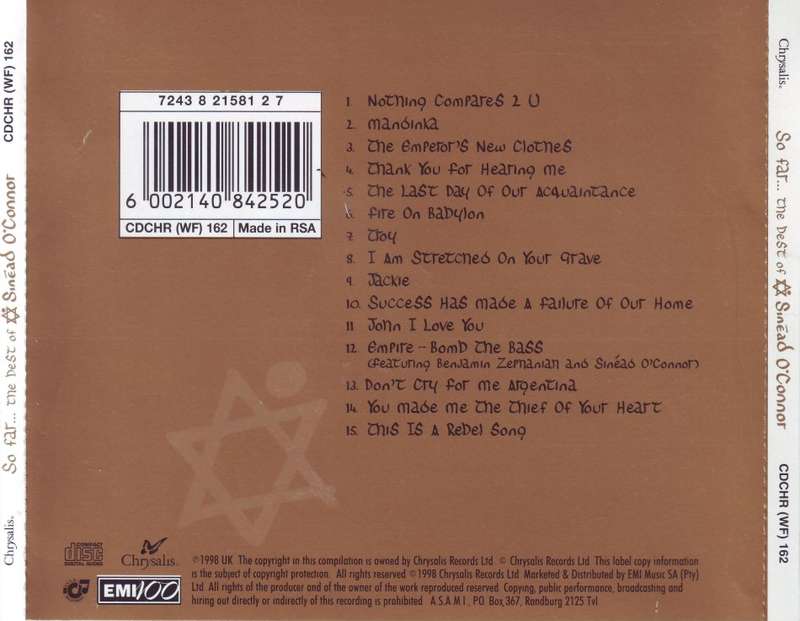 SINEAD O`CONNOR - So far the best of Sinead O`Connor  (CD) CDCHR (WF) 162 EX (FREE BULK SHIPPING)