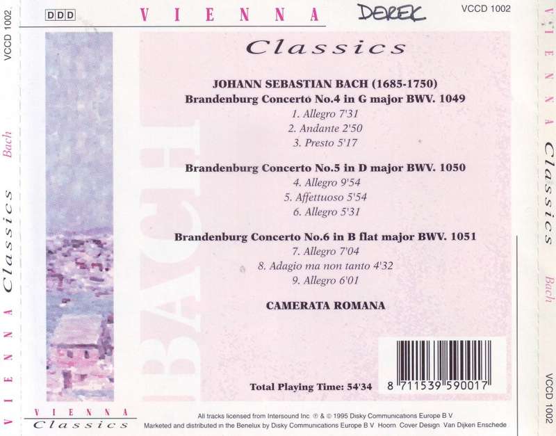 BACH - Brandenburg concertos nos. 4-6 (CD) VCCD 1002 NM- (R25 SALE)