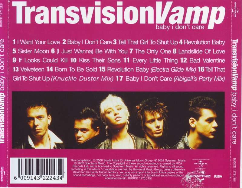 TRANSVISION VAMP - Baby I Don`t Care (CD) BUDCD 1273 NM-