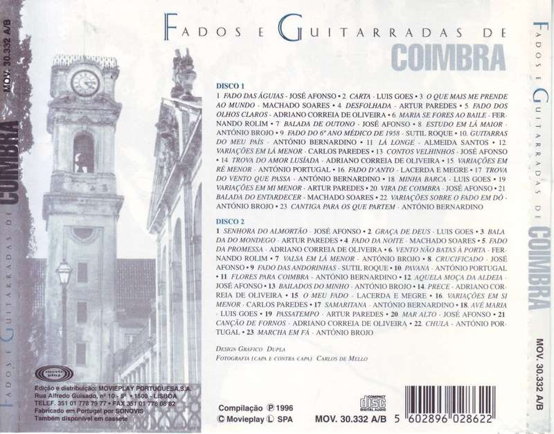 FADOS E GUITARRADAS DE COIMBRA - Compilation (double CD) MOV 30.332 A/B NM-/NM