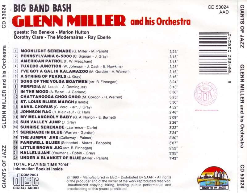 GLENN MILLER AND HIS ORCHESTRA - Big band bash (CD) CD 53024 EX