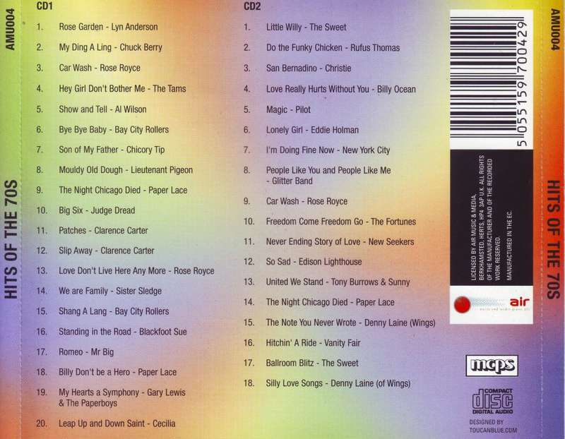 HITS OF THE 70`S - Compilation (double CD) AMU004 NM