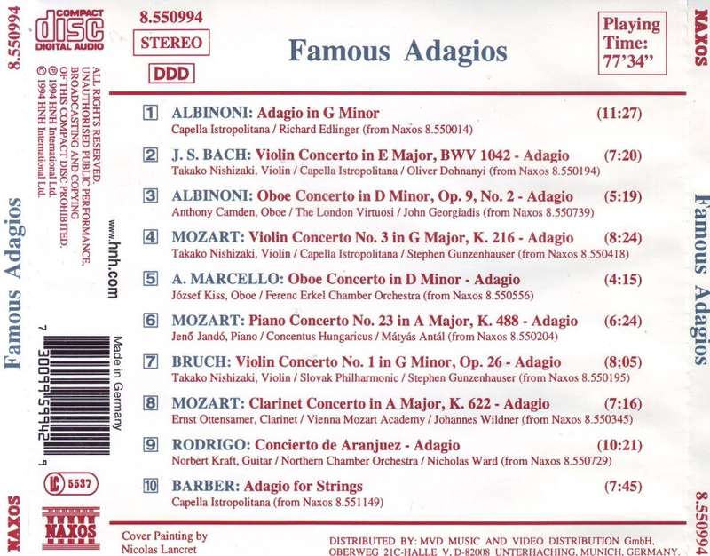 FAMOUS ADAGIOS - Compilation (CD) 8.550994 VG+ (R25 SALE)