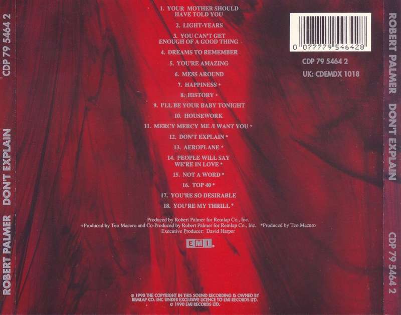 ROBERT PALMER - Don`t explain (CD) CDP 79 5464 2 NM-