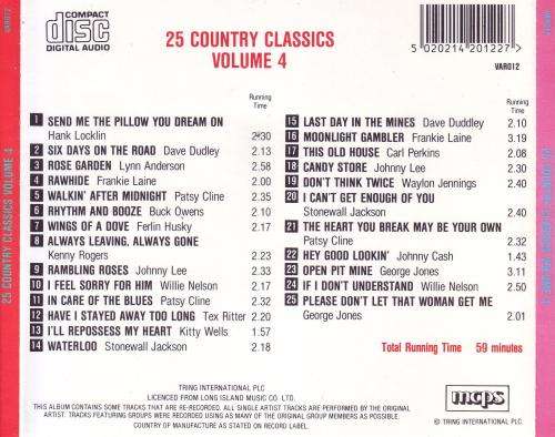 25 COUNTRY CLASSICS VOLUME 4 - Compilation (CD) VAR012 EX