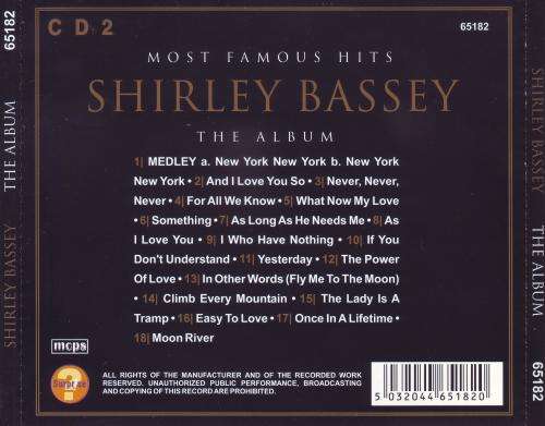 Shirley Bassey Most Famous Hits Double CD - NM/VG+