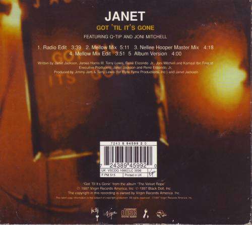 JANET FT Q-TIP and JONI MITCHELL - Got til it`s gone (CD single) CDVIS (WS) 72 VG+