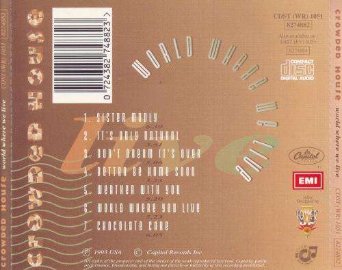 CROWDED HOUSE - World Where We Live Commemorative Tour EP (CD) CDST (WR) 1051 VG+