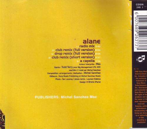 WES - Alane (Todd Terry Remixes) CDSIN 248 I EX