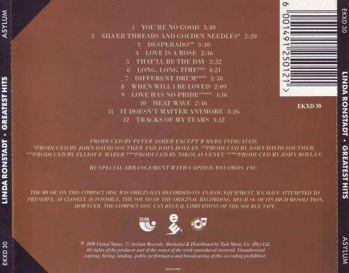 LINDA RONSTADT - Greatest hits (CD) EKXD 30 NM