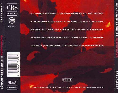 MUNCHENER FREIHEIT - Purpurmond (CD) CBS 466048 2 NM-