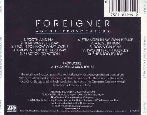 FOREIGNER - Agent provocateur (CD) 7 81999-2 NM-