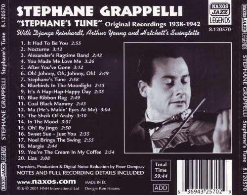 STEPHANE GRAPPELLI - Stephane`s tune original recordings 1938-1942 (CD) 8.120570 NM