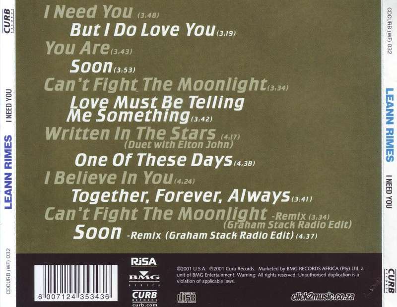 Leann Rimes - I Need You (CD) - CDCURB (WF) 032