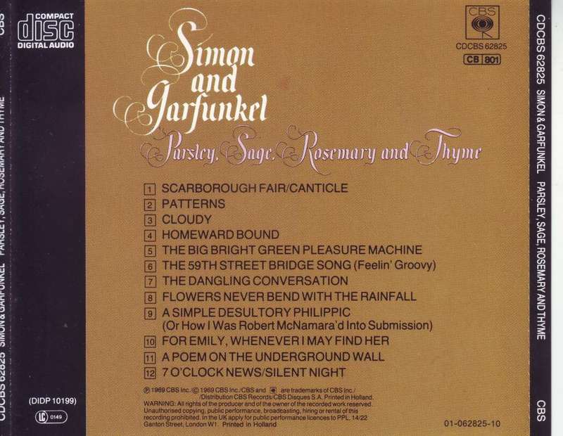 SIMON AND GARFUNKEL - Parsley, sage, rosemary and thyme (CD) CDCBS 62825 NM