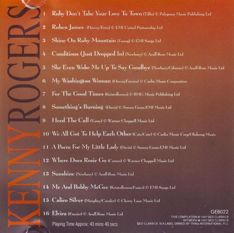 KENNY ROGERS & THE FIRST EDITION - Ruby don`t take your love to town (CD) GEB022 NM-