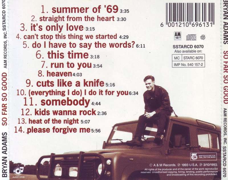 BRYAN ADAMS - So far so good (CD) SSTARCD 6070 VG