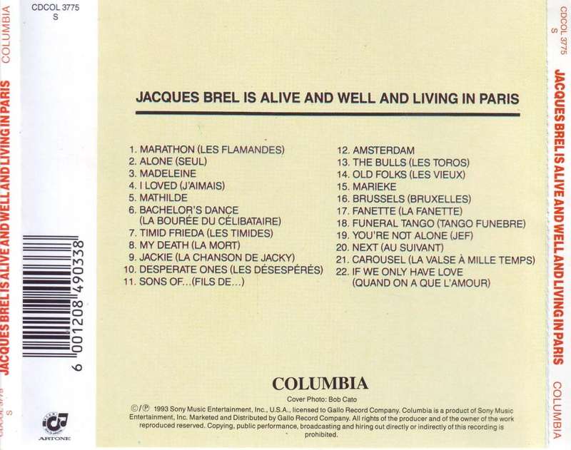 JACQUES BREL IS ALIVE AND WELL AND LIVING IN PARIS (CD) CDCOL 3775 S EX