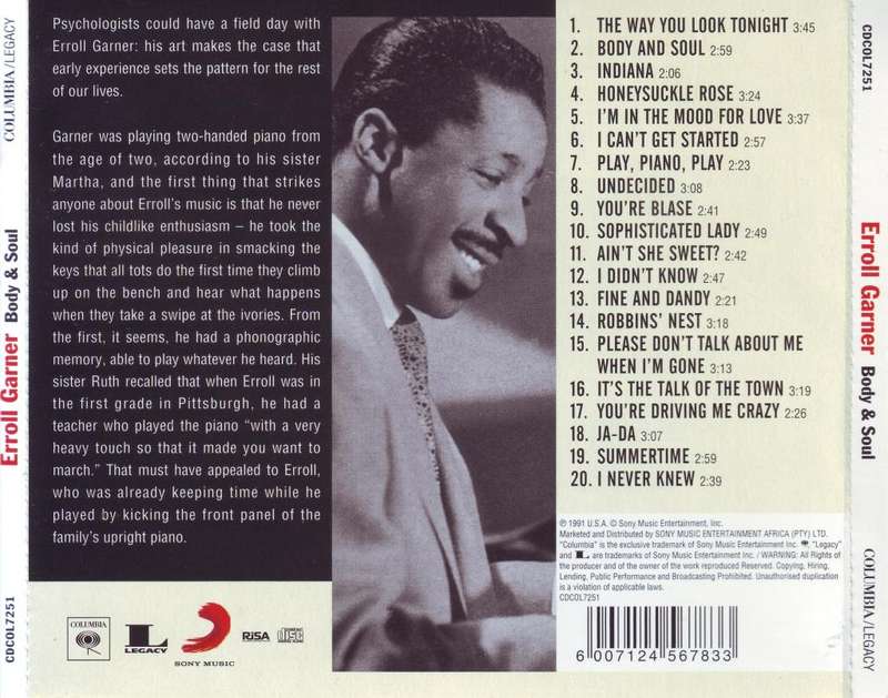 ERROLL GARNER - Body & soul (CD) CDCOL7251 NM
