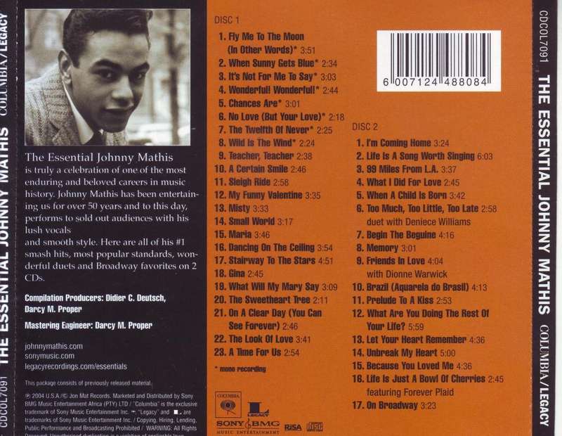 JOHNNY MATHIS - The Essential Johnny Mathis (double CD) CDCOL7091 NM