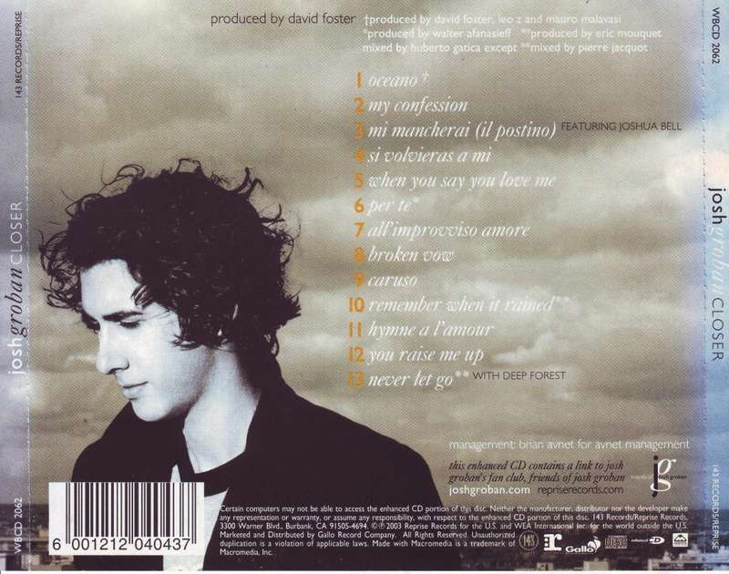 JOSH GROBAN - Closer (CD) WBCD 2062 VG+