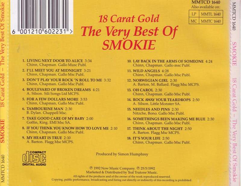SMOKIE - 18 Carat Gold The Very Best Of Smokie (CD) MMTCD 1640 VG
