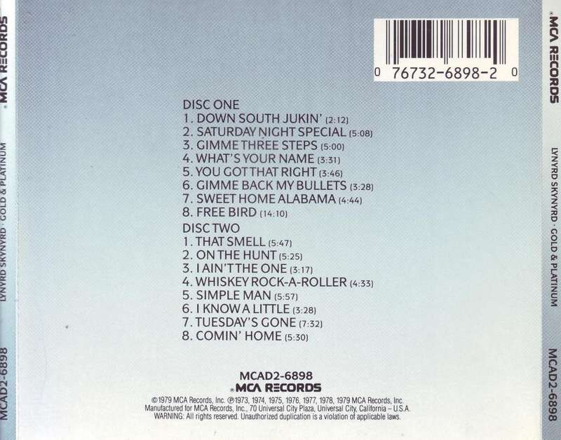 LYNYRD SKYNYRD BAND - Gold & platinum (CD, disc 2 only) MCAD2 6898 VG+